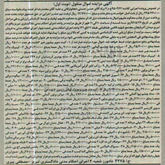 آگهی مزایده, مزایده فروش کیت سوپر بیلیون هیر و ...