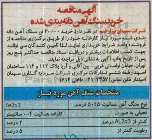 مناقصه, مناقصه خرید سنگ آهن دانه بندی شده