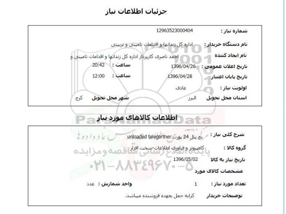 استعلام، استعلام پچ پنل 24 پورت Unloaded telegarner 