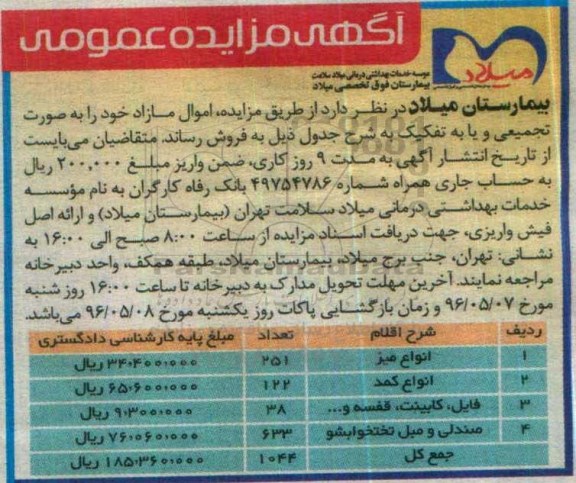 آگهی مزایده عمومی ,مزایده فروش اموال مازاد