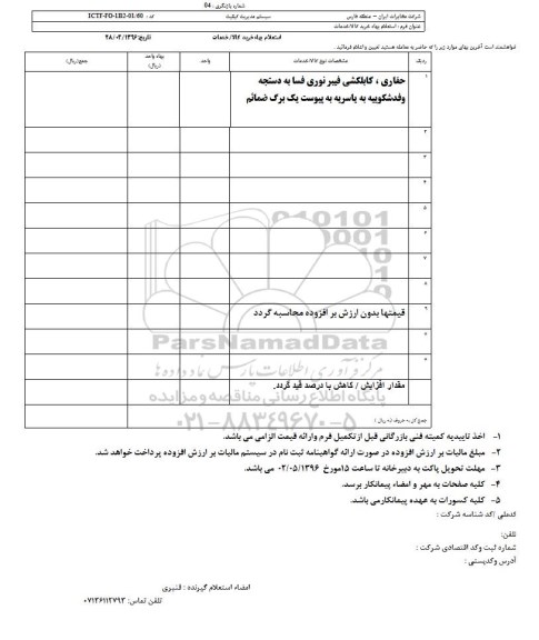 استعلام بهاء, استعلام حفاری و کابکلشی فیبر نوری فسا