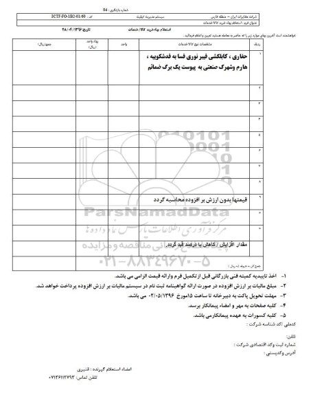 استعلام بهاء, استعلام حفاری و کابکلشی فیبر نوری