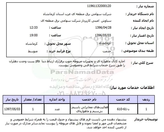 استعلام, استعلام اجاره کانال ماهواره ای