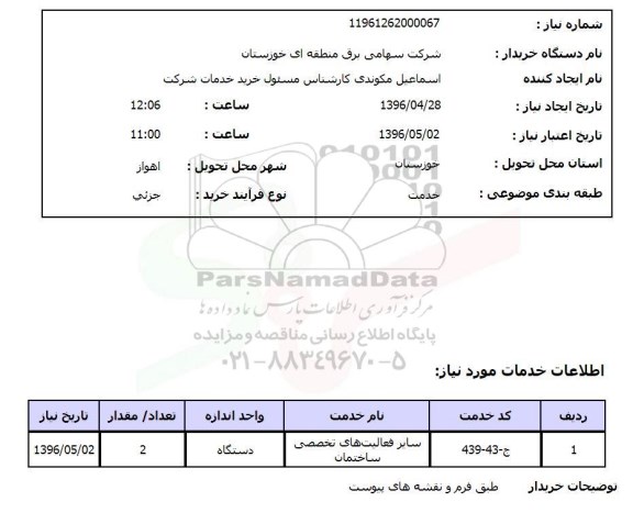 استعلام ، سایر فعالیت های تخصصی ساختمان