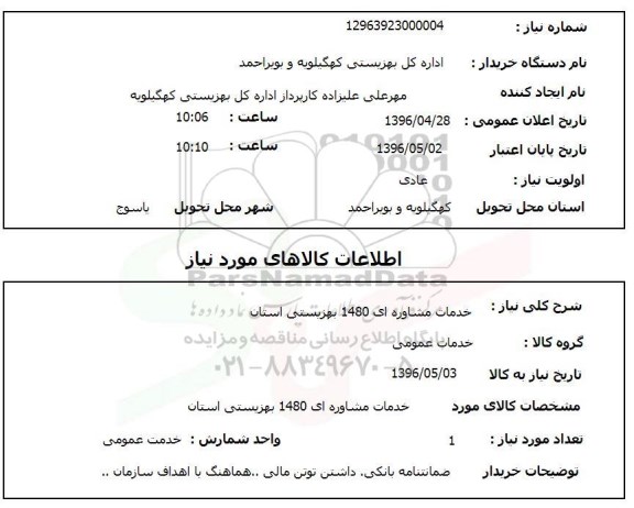 استعلام, استعلام خدمات مشاوره ای 1480 بهزیستی استان