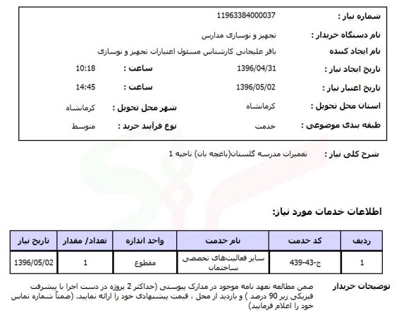 استعلام، تعمیرات مدارس گلستان باغچه بان