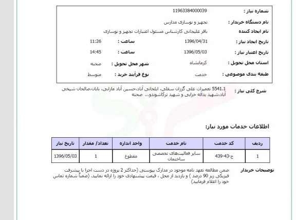 استعلام تعمیرات علی گرزان سفلی...