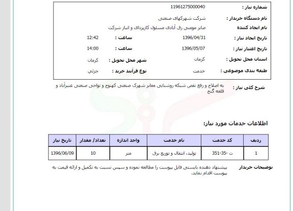 استعلام   اصلاح و رفع نقص شبکه روشنایی معابر شهرک 