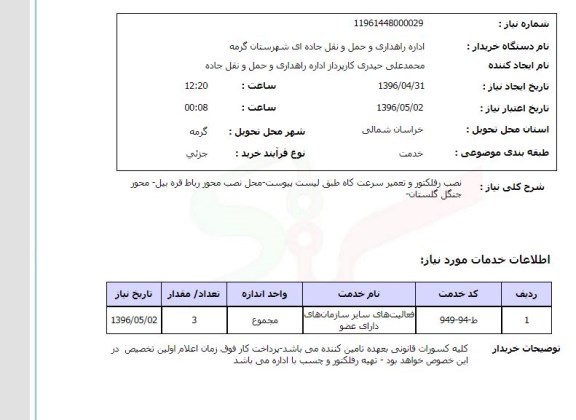 استعلام ,استعلام نصب رفلکتور و تعمیر سرعت کاه ..