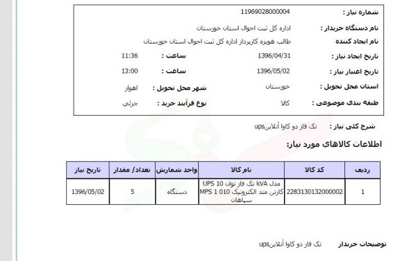 استعلام, استعلام تک فاز دو کاوا آنلاین ups