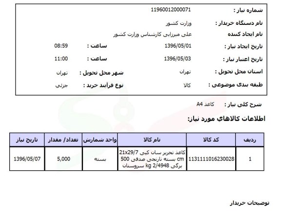 استعلام، استعلام کاغذ A4