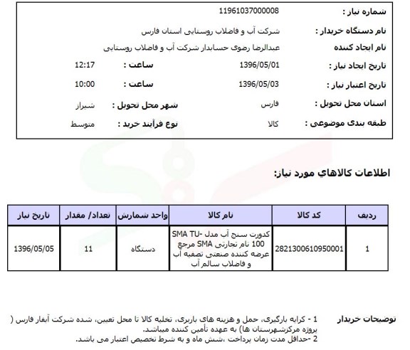 استعلام ، استعلام کدورت سنج آب