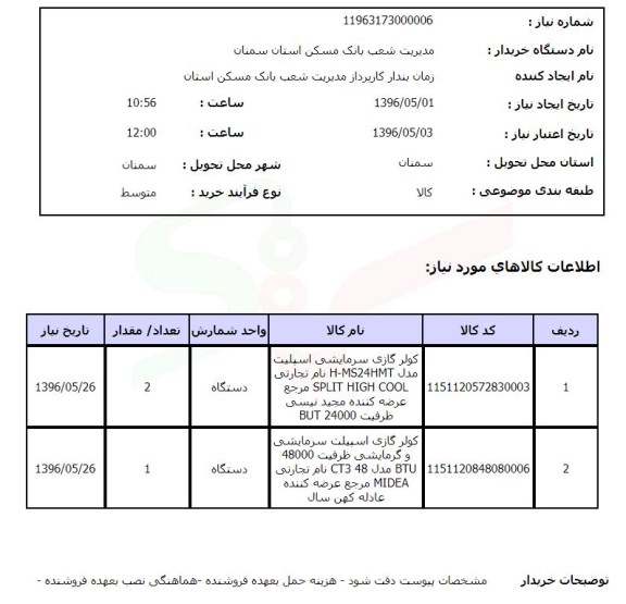 استعلام, استعلام کولر گازی سرمایشی ....