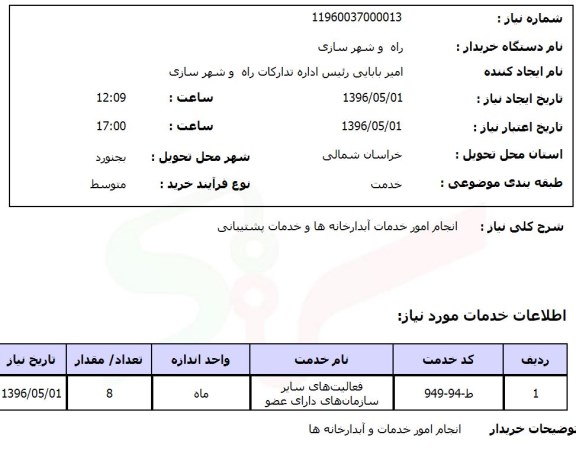 استعلام, استعلام انجام امور خدمات آبدارخانه ها و..