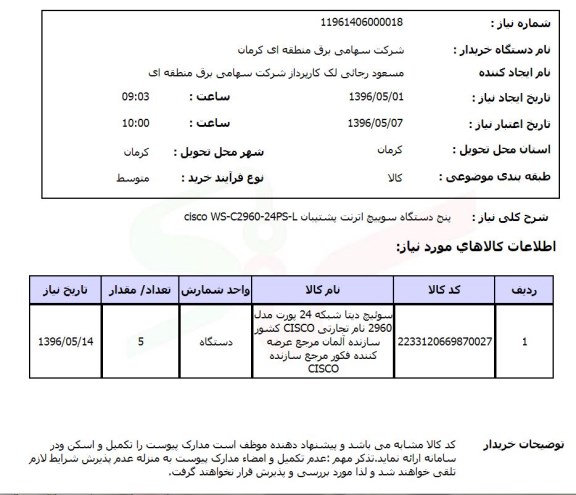 استعلام پنج دستگاه سوییچ اترنت پشتیبانی ...