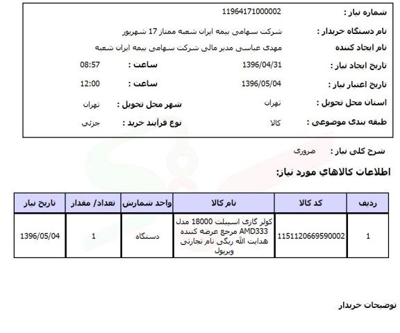 استعلام کولر گازی اسپیلت 18000