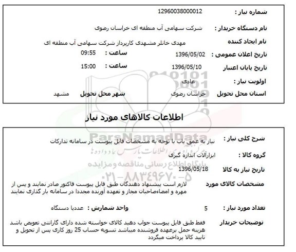 استعلام  نیاز به عمق یاب 