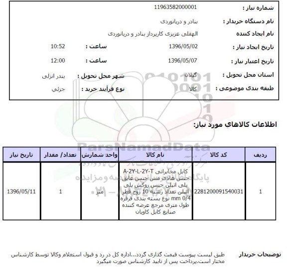 استعلام ,استعلام کابل مخابراتی