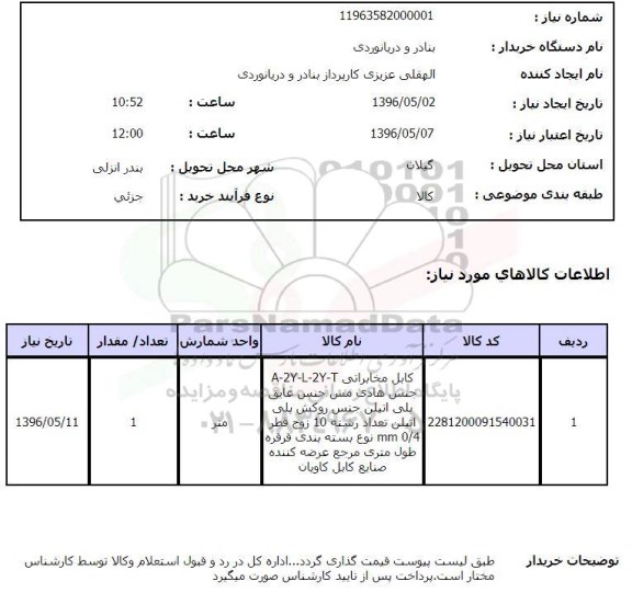 استعلام ,استعلام کابل مخابراتی 