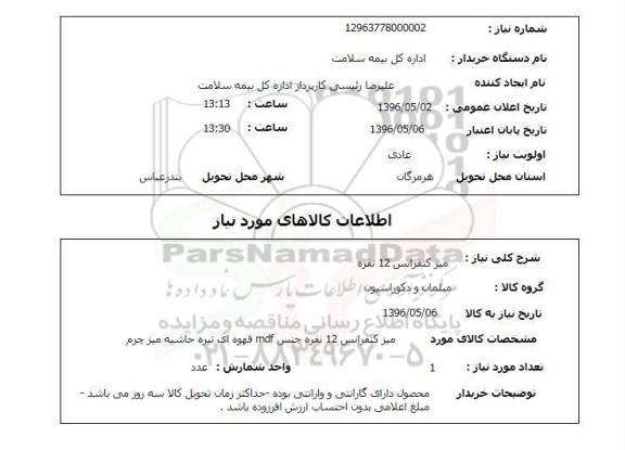 استعلام ، استعلام میز کنفرانس 12 نفره