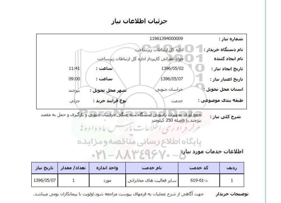 استعلام , استعلام جمع آوری تجهیزات رادیویی ایستگاه سه چنگی