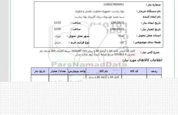 استعلام، استعلام کاغذ A4 اصلی کاغذ A4 با گراماژ 80 G