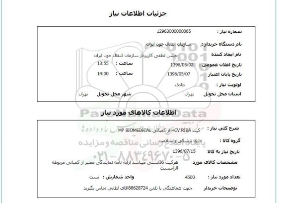 استعلام , استعلام کیت HCV RIBA 