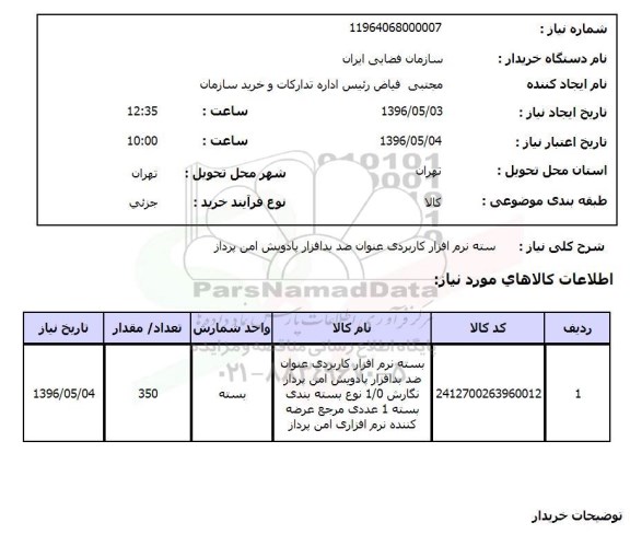 استعلام بسته نرم افزار کاربردی عنوان ضد بدافزار پادویش امن پرداز