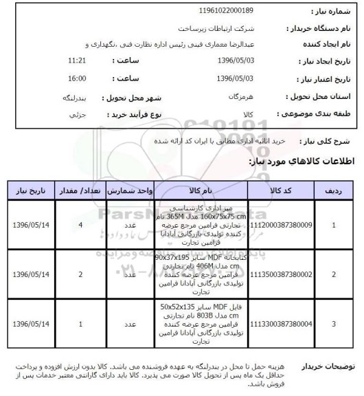 استعلام خرید اثاثیه اداری