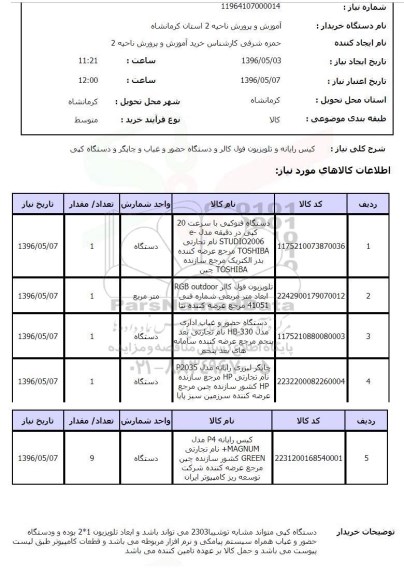 استعلام کیس رایانه و تلویزیون فول کالر و دستگاه حضور و غیاب و چاپگر و دستگاه کپی