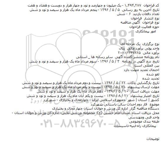مناقصه فاز دوم احداث سالن باستانی شهرکرد