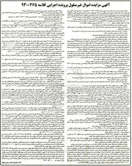 مزایده ششدانگ پلاک ثبتی و ماشین آلات