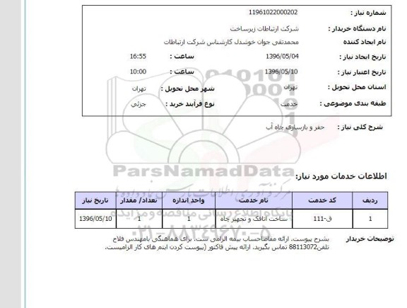 استعلام , استعلام حفر و بازسازی چاه آب