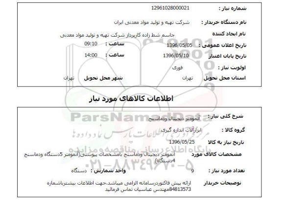 استعلام آنمومتر دیجیتال و دماسنج 96.5.5