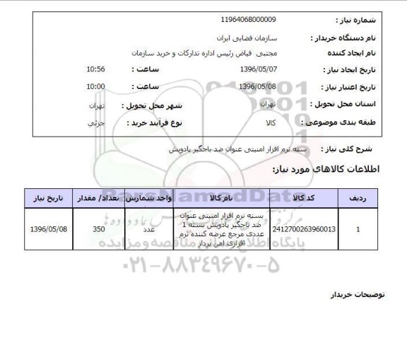 استعلام  بسته نرم افزار امنیتی