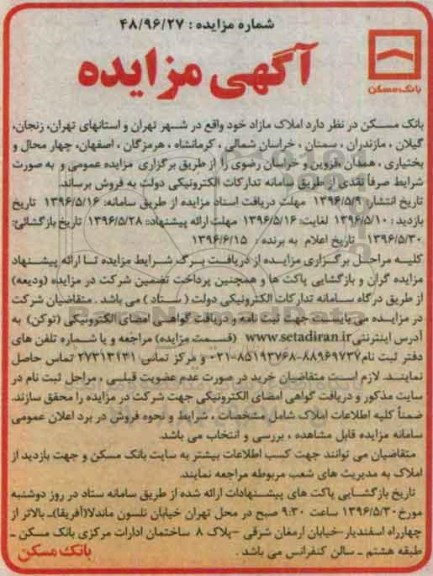 مزایده, مزایده فروش املاک مازاد بصورت نقدی