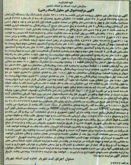 مزایده,مزایده ششدانگ آپارتمان قطعه 12 تفکیکی