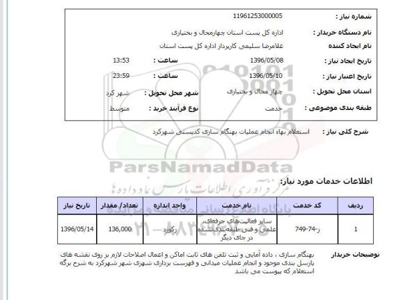 استعلام , استعلام انجام عملیات بهنگام سازی کدپستی