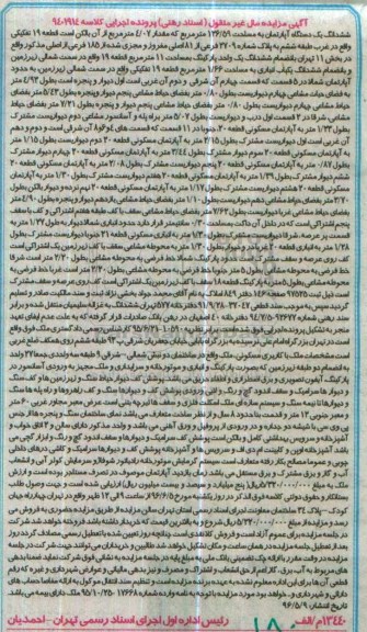 مزایده,مزایده ششدانگ آپارتمان مساحت 126.59متر