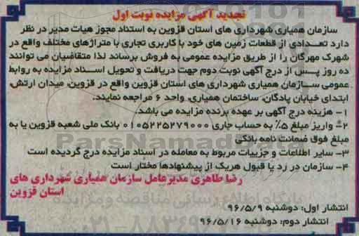 مزایده,مزایده فروش تعدادی از قطعات زمینهای خود کاربری تجاری
