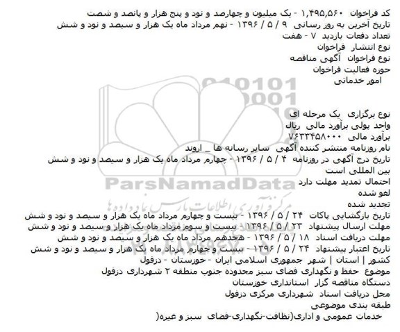 فراخوان مناقصه، مناقصه حفظ و نگهداری فضای سبز محدوده جنوب منطقه ۲ شهرداری دزفول 