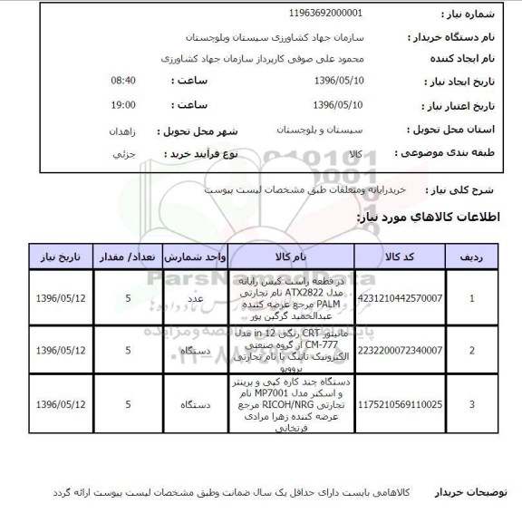 استعلام, استعلام خرید رایانه و متعلقات