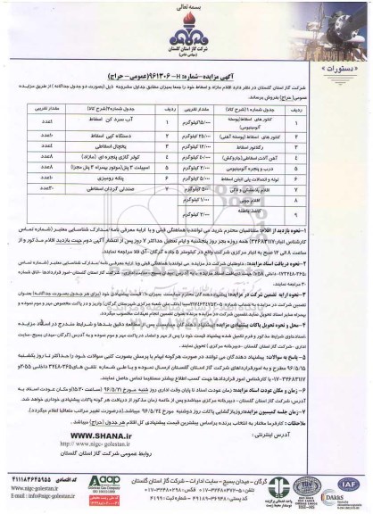 فراخوان مزایده , فراخوان مزایده کنتورهای اسقاط (پوسته آلومینیومی)