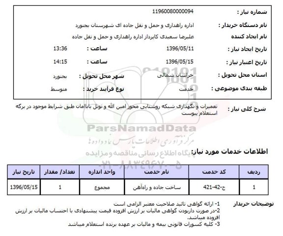 استعلام تعمیرات و نگهداری شبکه روشنایی