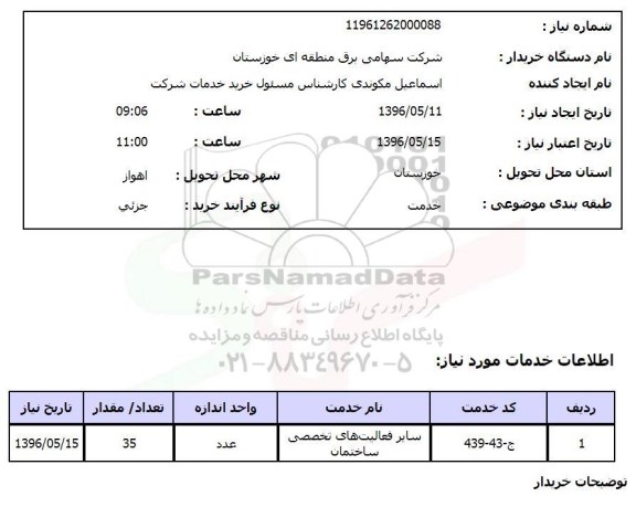استعلام ، استعلام سایر فعالیت های تخصصی ساختمان