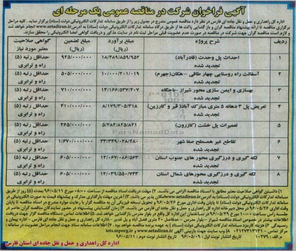 آگهی فراخوان شرکت در مناقصه عمومی, فراخوان مناقصه عمومی اجرای پل وحدت، آسفالت راه روستایی و ... نوبت دوم 