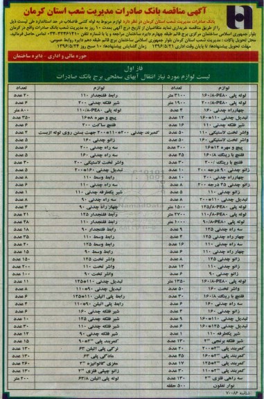 آگهی مناقصه، مناقصه لوازم مربوط به لوله کشی فاضلاب در حد استاندارد