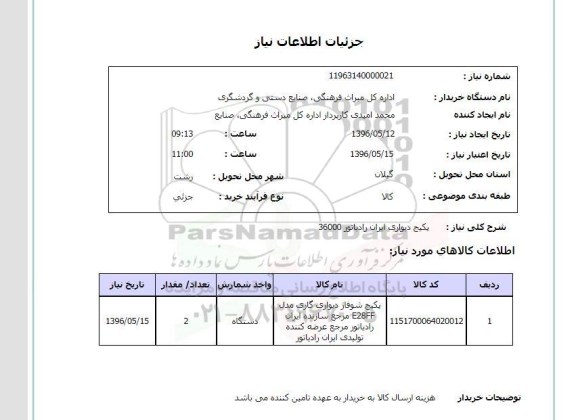 استعلام پکیج دیواری ایران رادیاتور