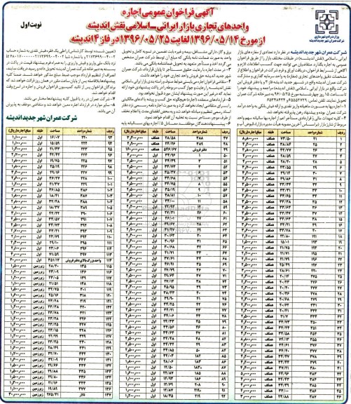 آگهی فراخوان عمومی , فراخوان اجاره واحدهای تجاری بازار ایرانی - اسلامی نقش اندیشه