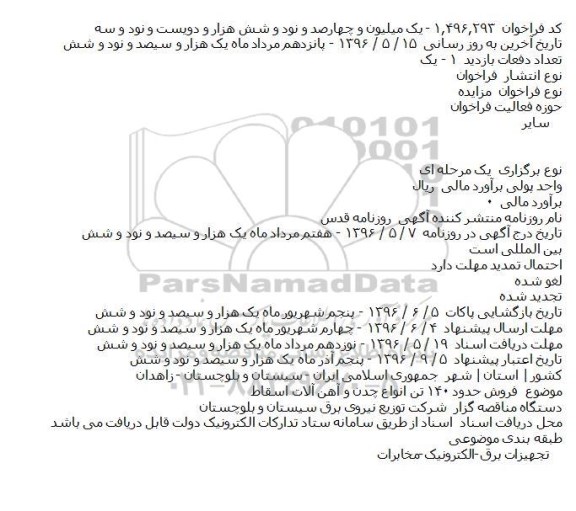 مزایده,مزایده فروش حدود ۱۴۰ تن انواع چدن و آهن آلات اسقاط